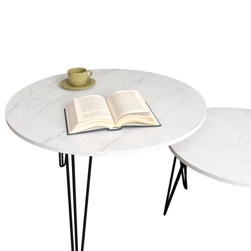 27.56" Round Nesting Coffee Table with Metal Base (Set of 2)