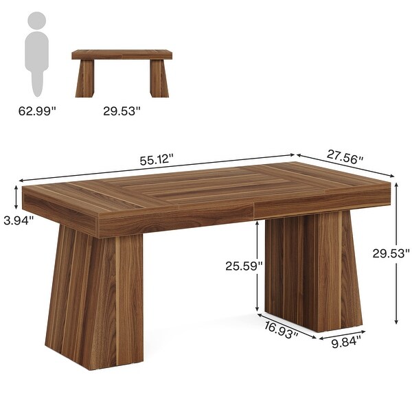 55 Inches Brown Wood Large Executive Desk for Home Office - On