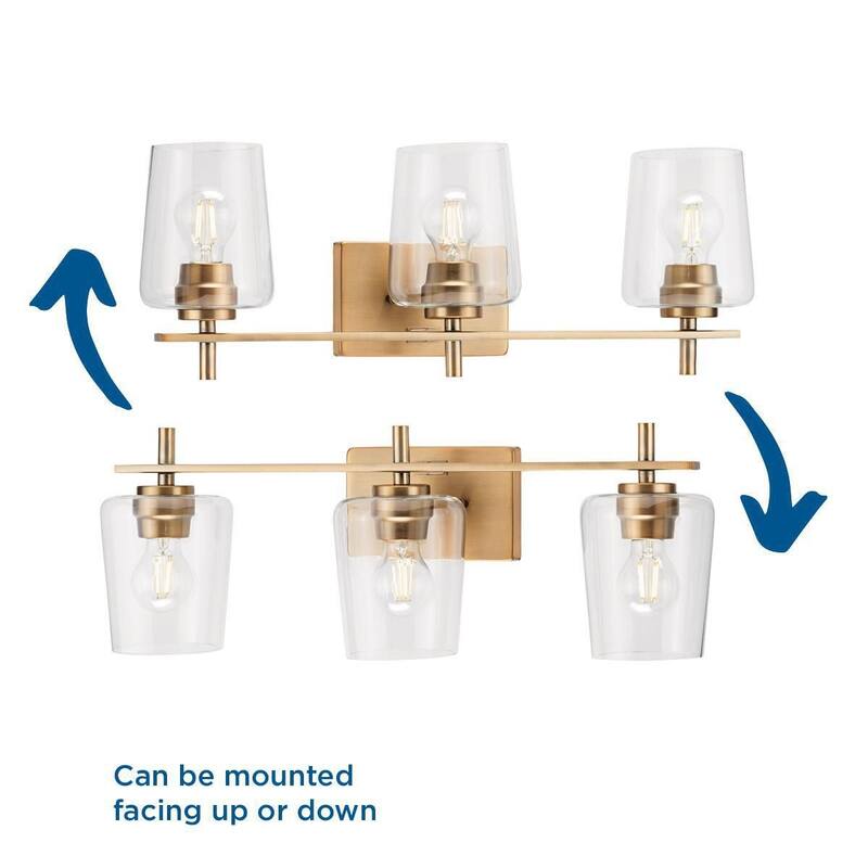 Calais Collection Three-Light Vintage Brass Clear Glass New Traditional Bath Vanity Light - 24.25 in x 6.5 in x 8.5 in