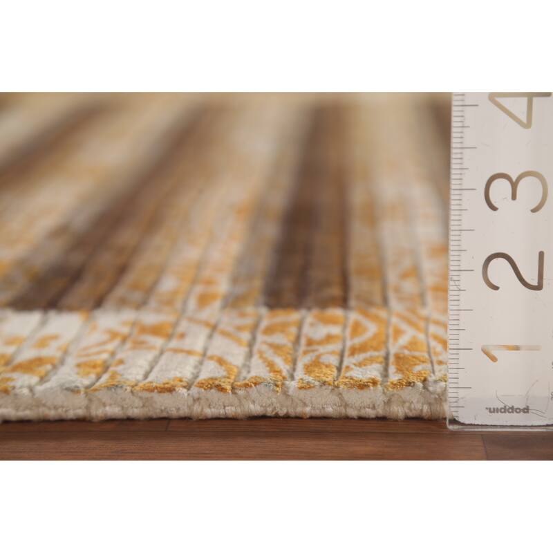 Striped Abstract Oriental Accent Rug Handmade Modern Wool Carpet - 2'9"x 4'11"