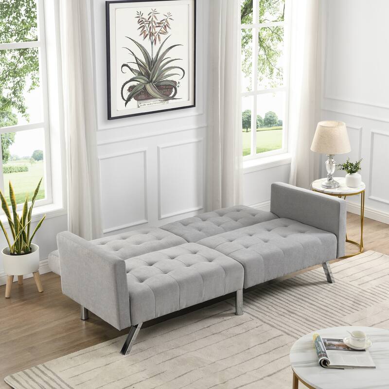 Convertible Folding Sofa Bed with Adjustable Split Back and Breathable Linen, Ideal for Small Spaces, Dorms, and Apartments