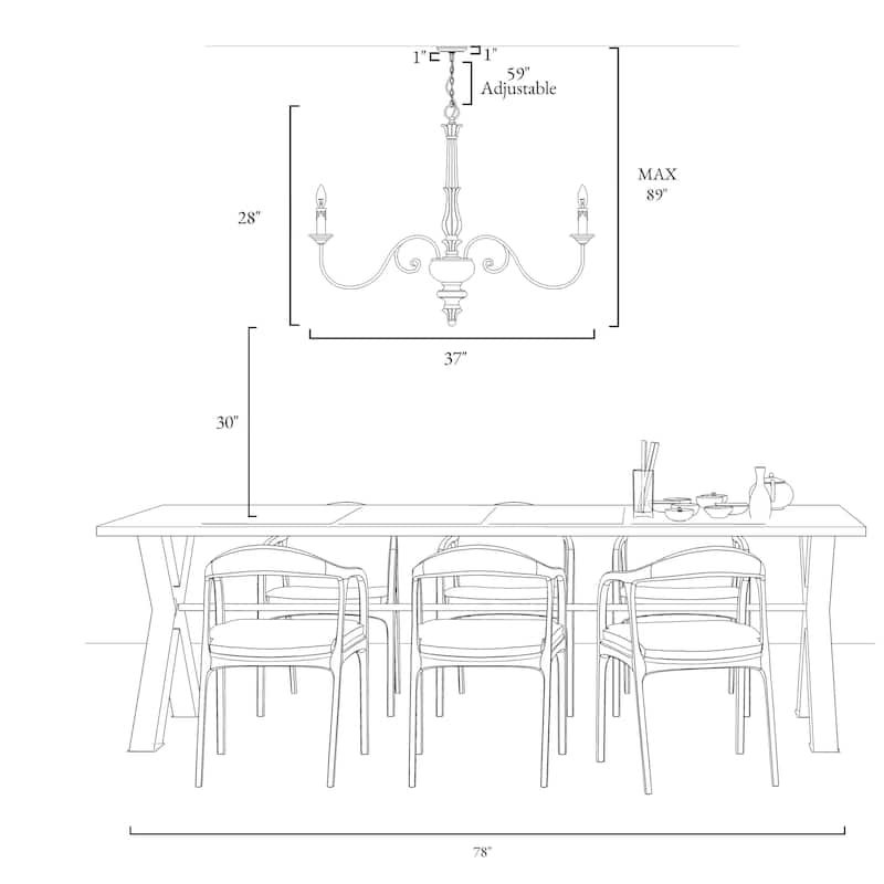 Farmhouse 6-Light Wood Chandelier French Country Classic Light for Dining Room