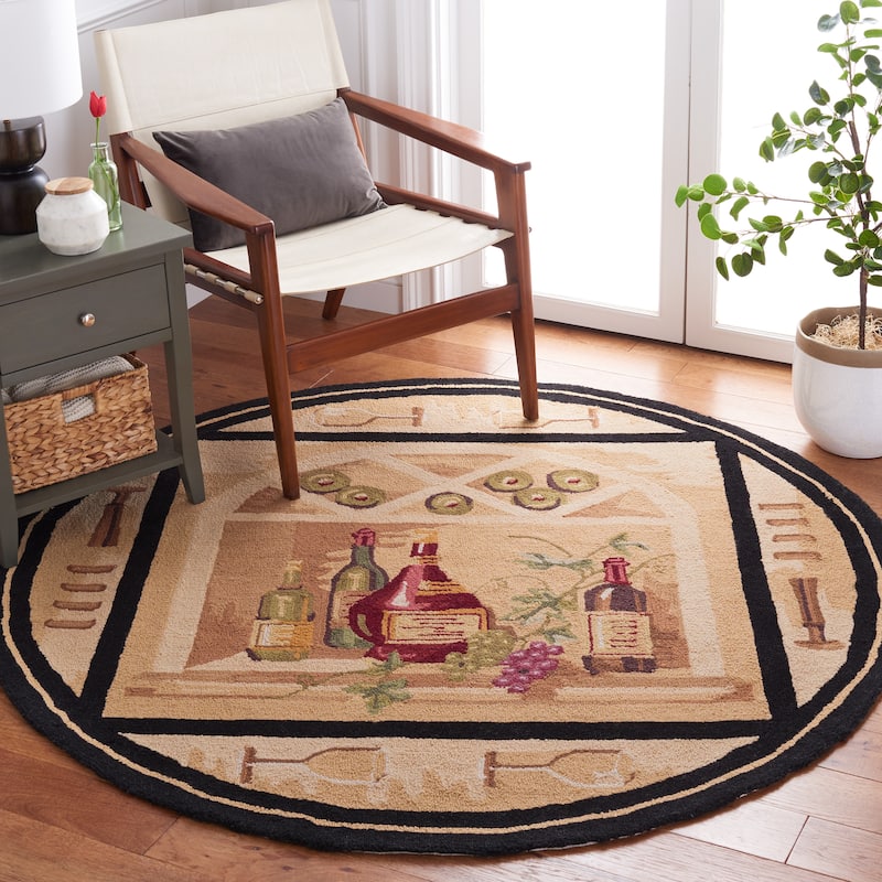 SAFAVIEH Handmade Chelsea Ardie French Country Wool Rug - 5'6" Round - Gold/Multi