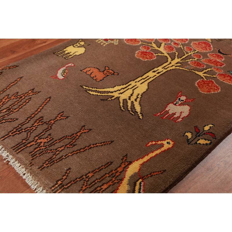 Brown Pictorial Kazak Oriental Foyer Rug Hand-Knotted Wool Carpet - 2'0"x 3'0"