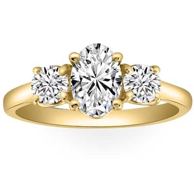 VS 2Ct TW Oval Lab Grown 3-Stone Diamond Engagement Ring in White or Yellow Gold