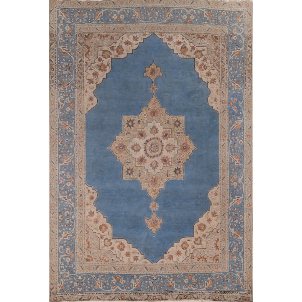 Blue Tabriz Vintage Persian Area Rug Handmade Oriental Wool Carpet - 8'3" x 10'11"