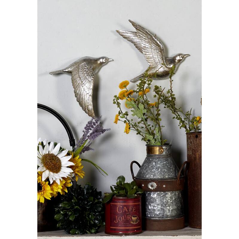 Polystone Bird Distressed 3D Floating Home Wall Decor - Set of 3 Dark Brown, Silver, Gold - Roche River Decor