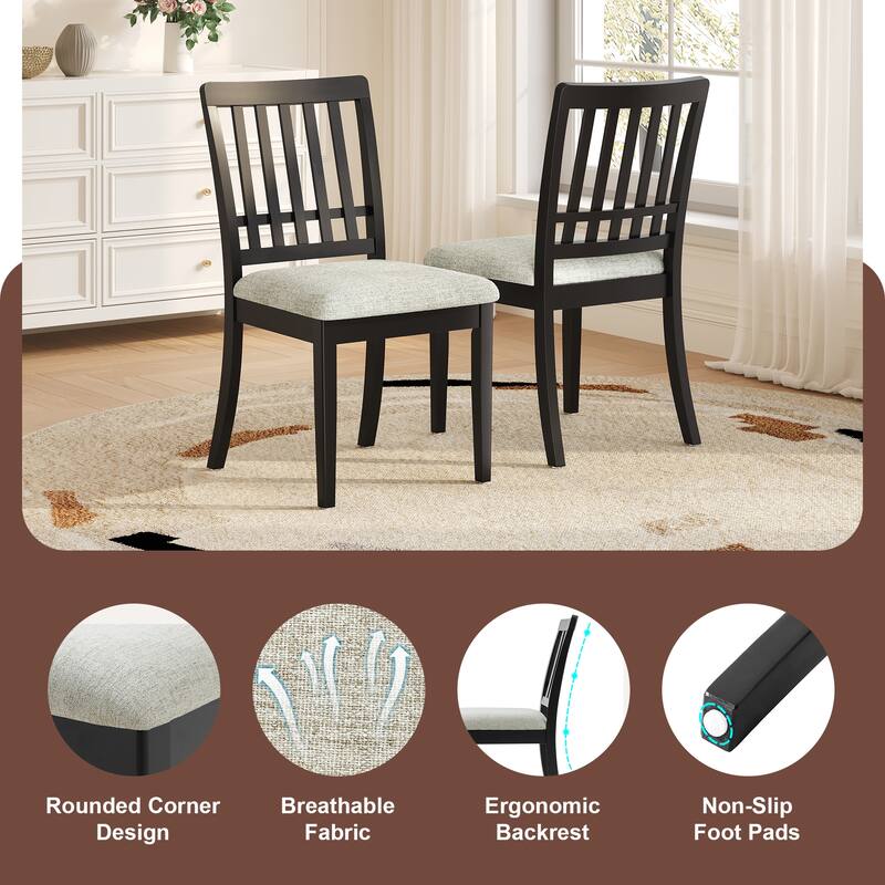 2-Piece Modern Scandinavian Dining Chairs, Curved Wood Backrest with Gray Fabric Seat, Finish for Dining Room and Apartment