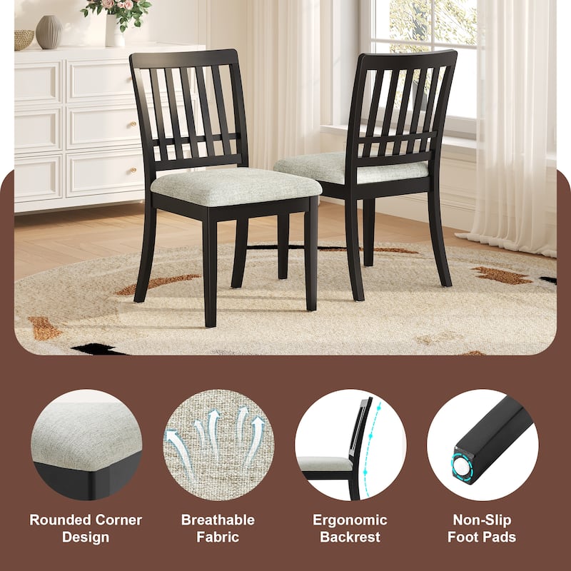 5-Piece Round Dining Table Set for 4 People, 1 Folding Wood Dining Table + 4 Upholstered Chairs, for Small Apartments