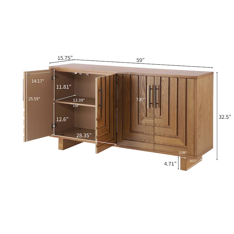 Christopher Knight Home - Lyra 59" Modern Sideboard Storage Cabinet with 4 Doors - Ash Veneer & MDF with Metal Handles
