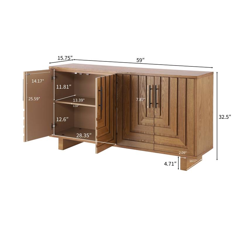 Wood Sideboard Buffet Cabinet, 67" Large Minimalist Credenza with Storage, Modern Accent Cabinet with 4 Doors