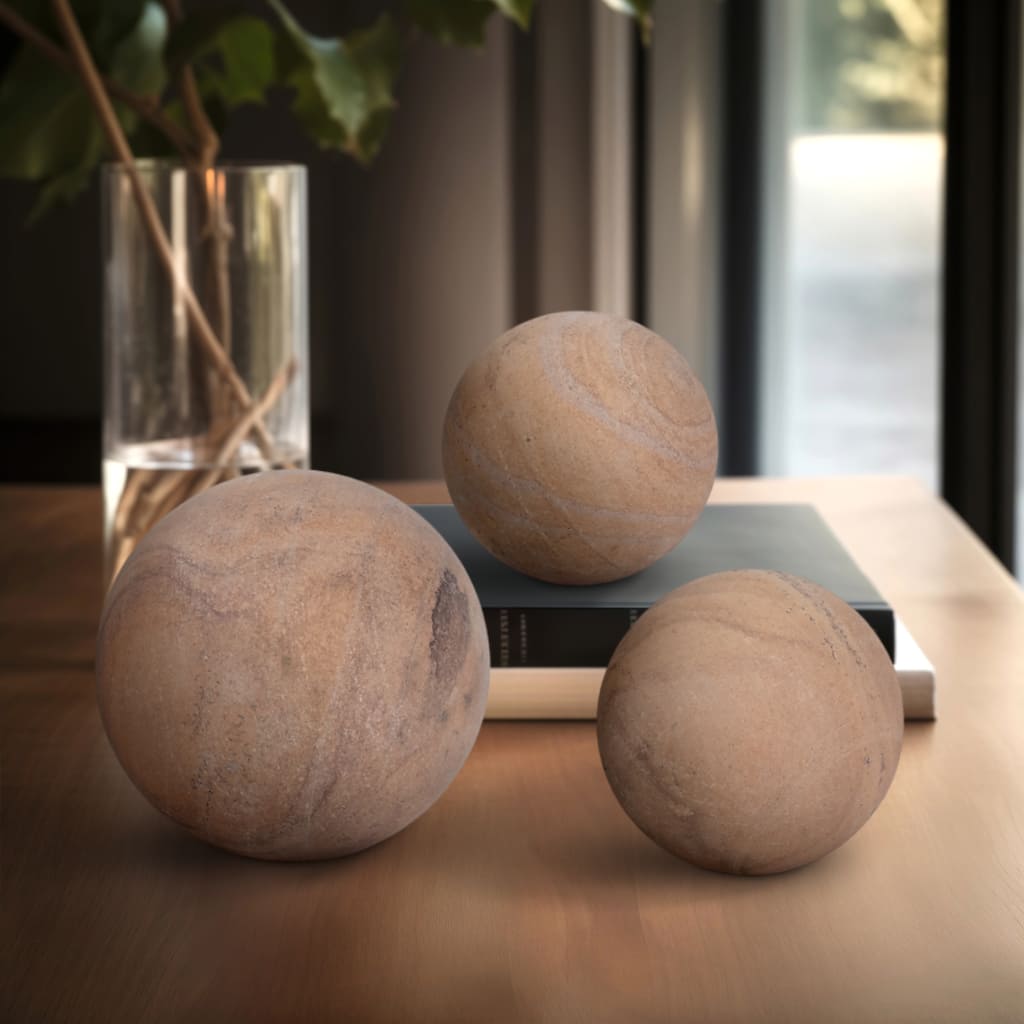 Sagebrook Home 3/5" Maverick Sandstone Spheres, Natural, Set of 3 - 5" x 5" x 5"