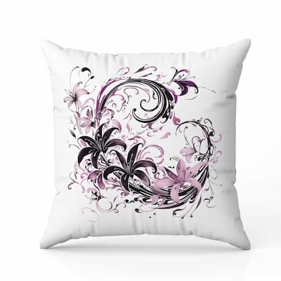 Petal and Swirl Faux Suede Reversible Throw Pillow White and Purple