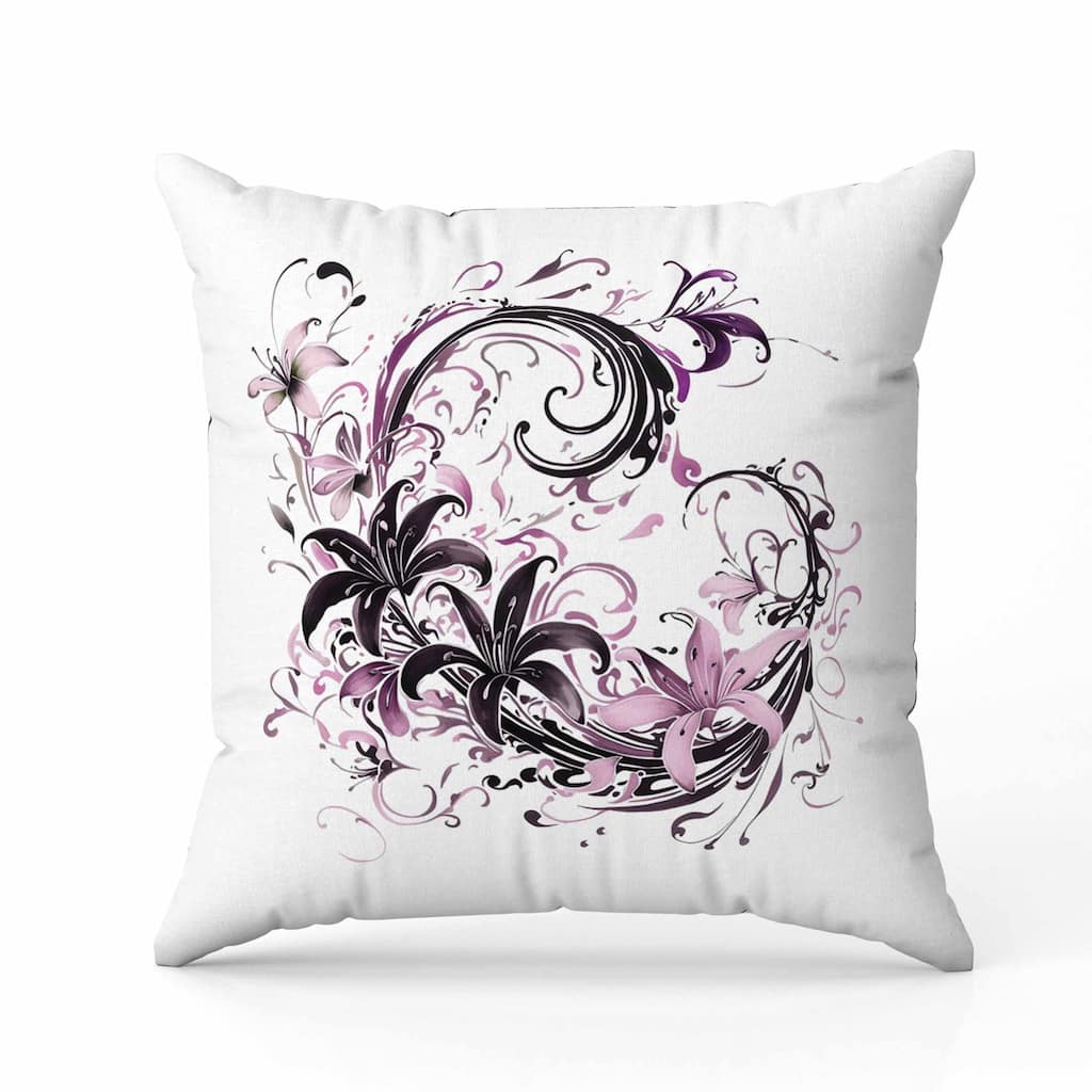 Petal and Swirl Indoor/Outdoor Reversible Throw Pillow White and Purple