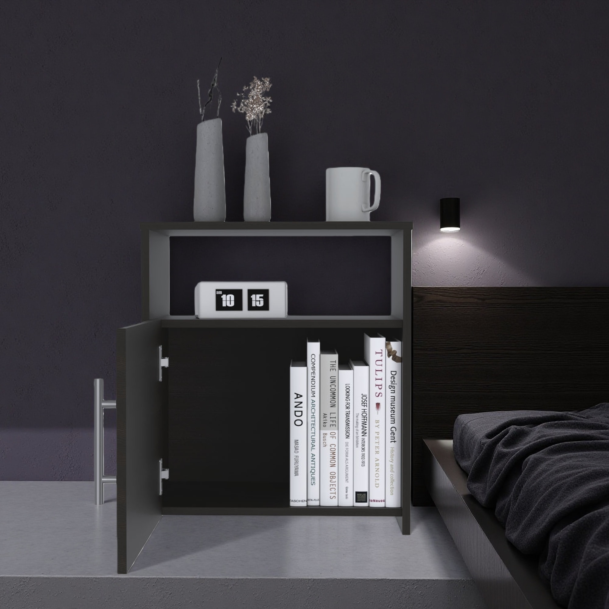 19.88"L Compact Modern Durable Nightstand with One Cabinet and Small Shelf, Minimalist Bedside Table