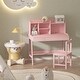 preview thumbnail 19 of 25, Modern Classic Desk,Children'S Desk,Solid Wood Desk,Bedroom Boy and Girl Family Desk And Chair Set,Multi-Space Available Pink