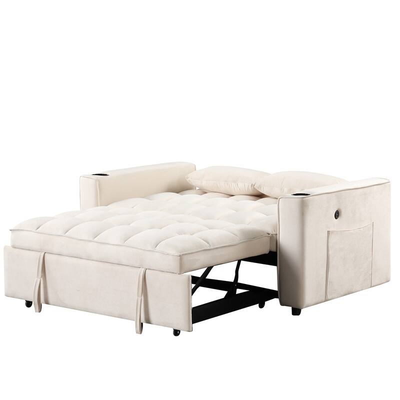 4-1 Multi-Functional Sofa Bed, 55.3" Sleeper Sofa Bed with Cup Holder & USB Port, Convertible Sleeper Couch Bed for Living Room