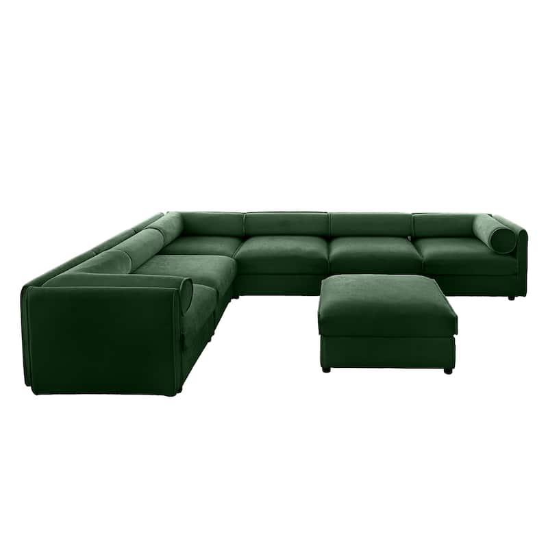 142.5" 6-Piece Modular Chenille Sectional Sofa with Storage(Contemporary Cylindrical Design)
