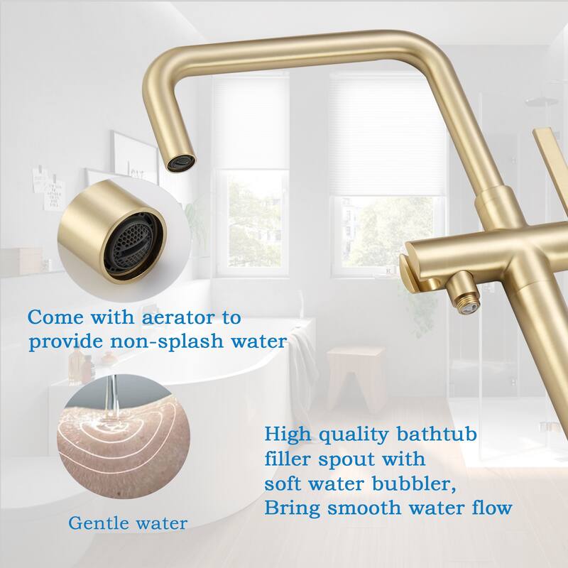 Modland Floor Mounted 41''H Freestanding Claw Foot Tub Filler with Hand Shower, Bathtub Faucet in Luxury Gold