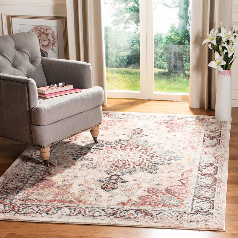 SAFAVIEH Lyric Vintage Medallion Polyester Rug - 5'3" x 7'6" - Ivory/Burgundy