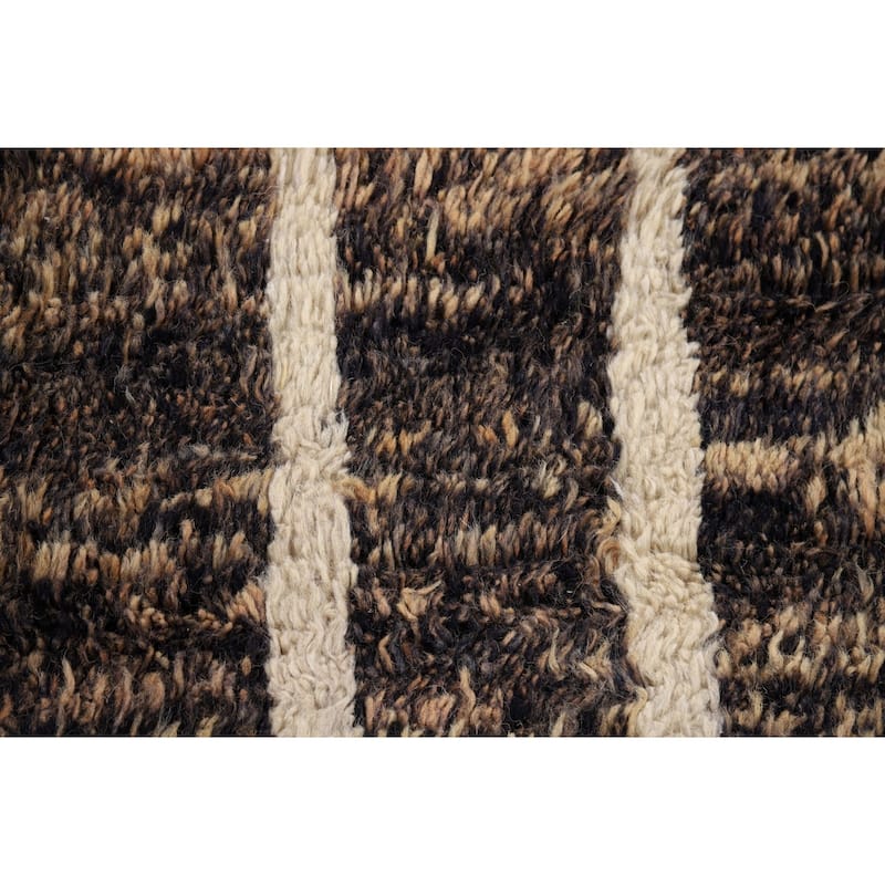 Brown Plush Moroccan Area Rug Hand-Knotted Living Room Wool Carpet - 9'0" x 12'5"