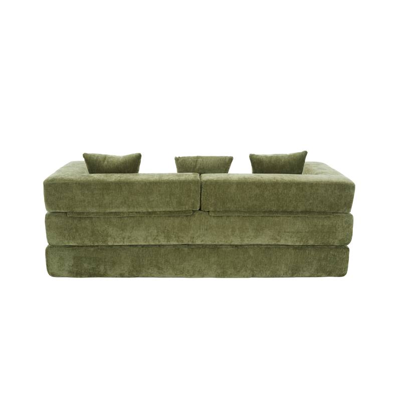 Queen Foldable Sofa Bed, 6-in-1 Convertible Sleeper Sofa with Mattress, Chaise Lounge Loveseat with Removable Cover
