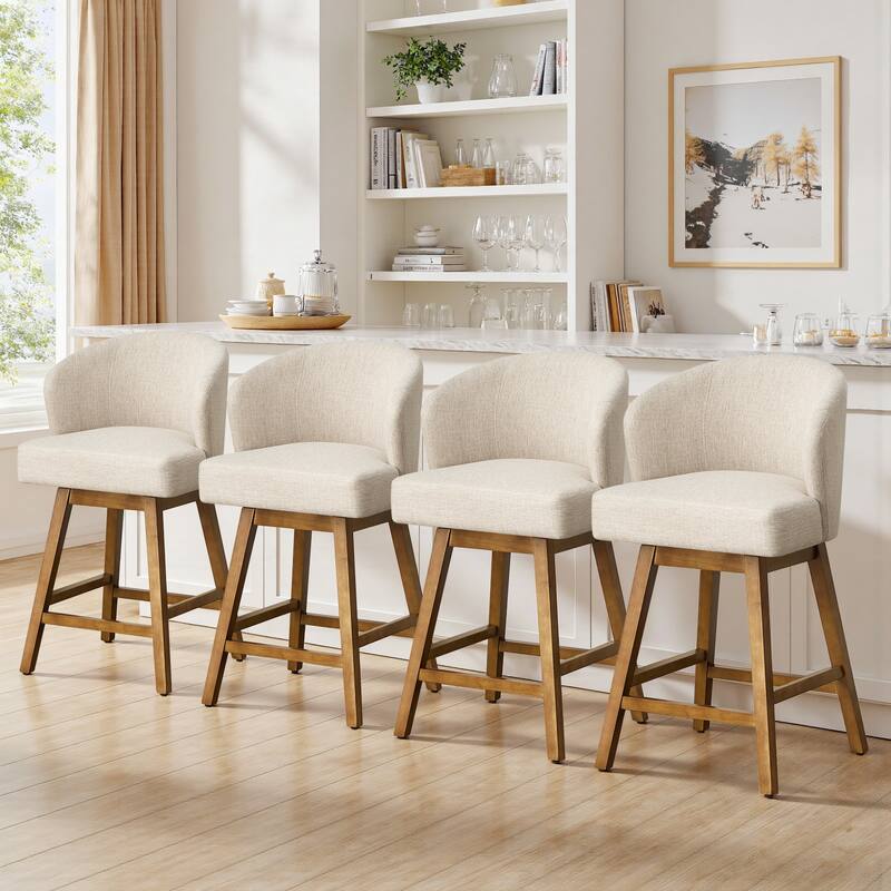 26 Inch Upholstered Swivel Counter Height Bar Stools with Back and Solid Wood Frame - 37.8"H x 20.9"W x 21.3"D
