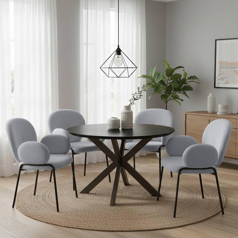 Celestial Modern Boucle Upholstered Accent Side Dining Chairs with Black Iron Legs for Living/Dining Room (Set of 4)