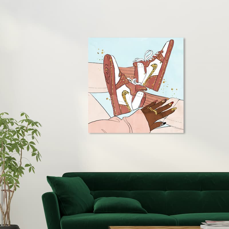 Wynwood Studio Canvas Fashion and Glam Her Manicures and Sneakers Pink and Light Blue Glam Wall Art Canvas Print - 30 x 30