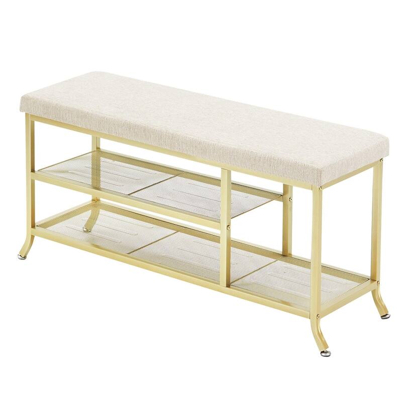 Shoe Storage Bench with Padded Seat, Shoe Rack Bench for Entryway, Shoe Storage Shelf with Metal Frame - 39.3x12.6x18.9in - Gold