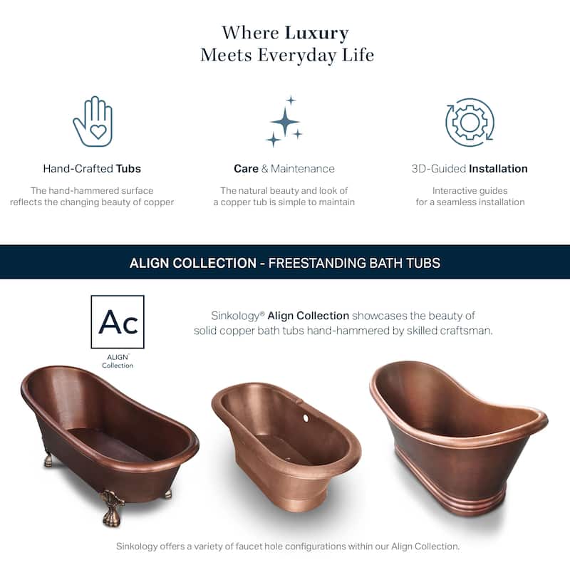 Euclid 6' Copper Freestanding Bathtub with Overflow