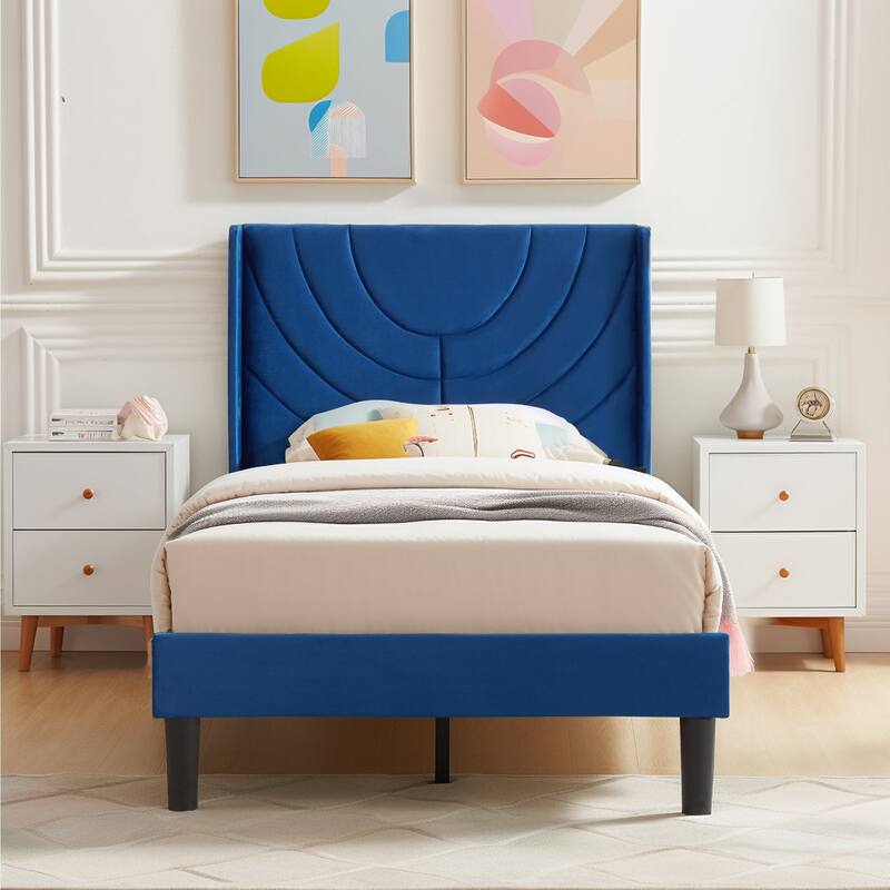 Javlergo Upholstered Bed Frame with Wingback Panel Headboard, No Box Spring Needed