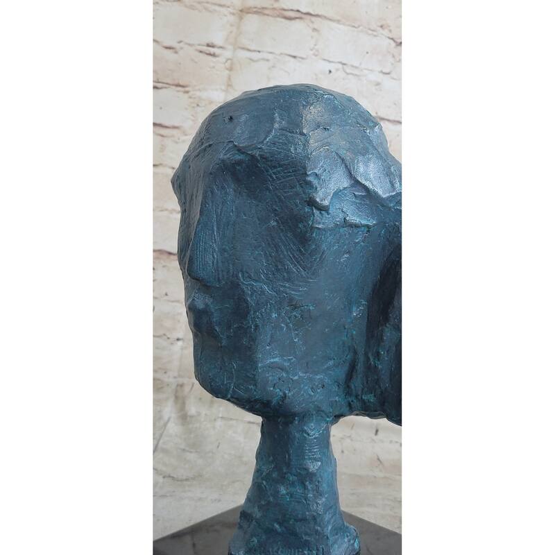 A Line Through Time Abstract Modern Artwork Female Bust Green Patina Bronze Statue