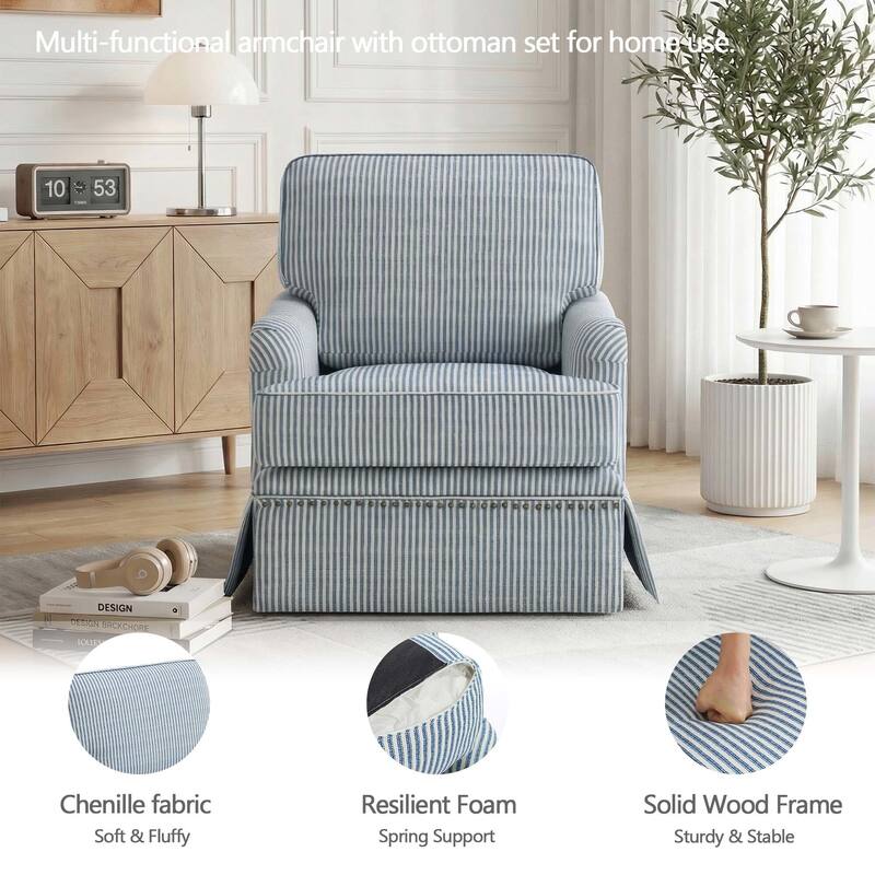 Modern Chenille Swivel Armchair and Storage Ottoman