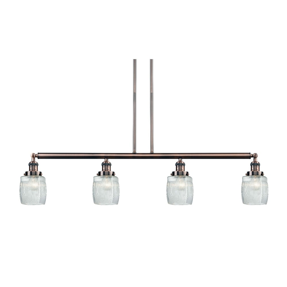 Innovations Lighting 214-S Colton  Colton 4 Light 50" Wide Linear Chandelier (Polished Nickel / Thick Clear Halophane) - Chandeliers For Bedrooms by Overstock.com