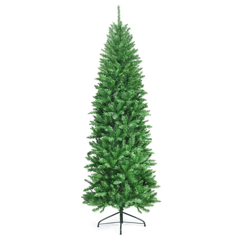 Gymax 7 ft Pre-lit Pencil Christmas Tree Hinged Fir Tree Holiday Decor - See Details