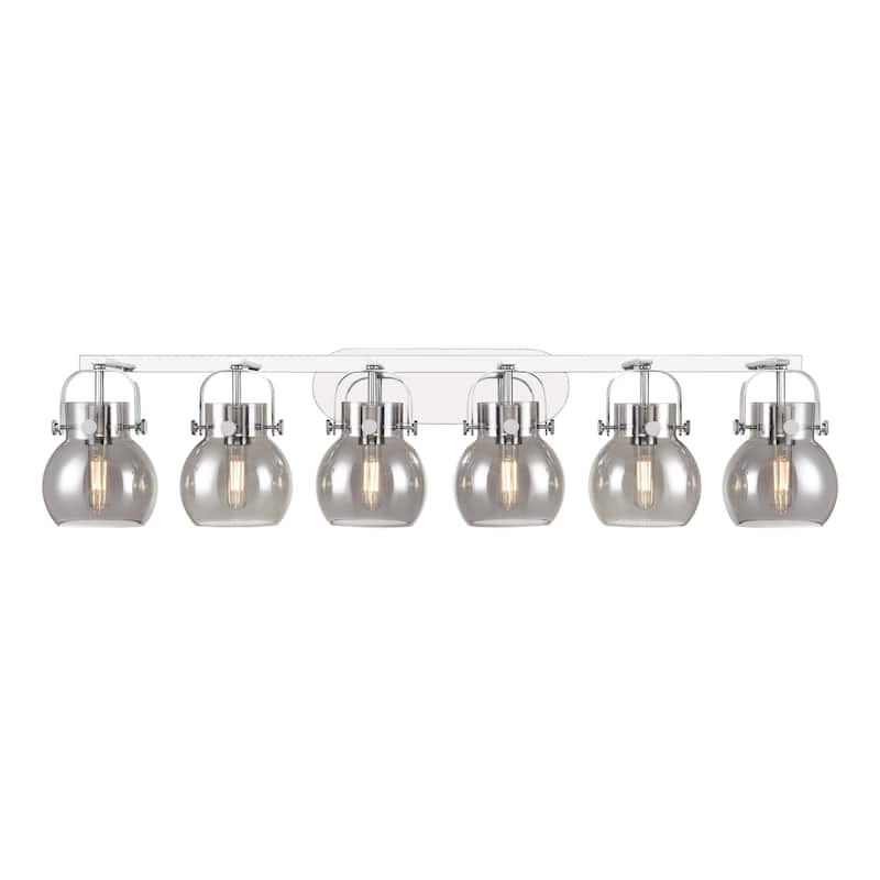 Innovations Lighting Pilaster II Sphere - 6 Light 46" Wall-Mounted Bath Vanity Light - Polished Chrome/Light Smoke
