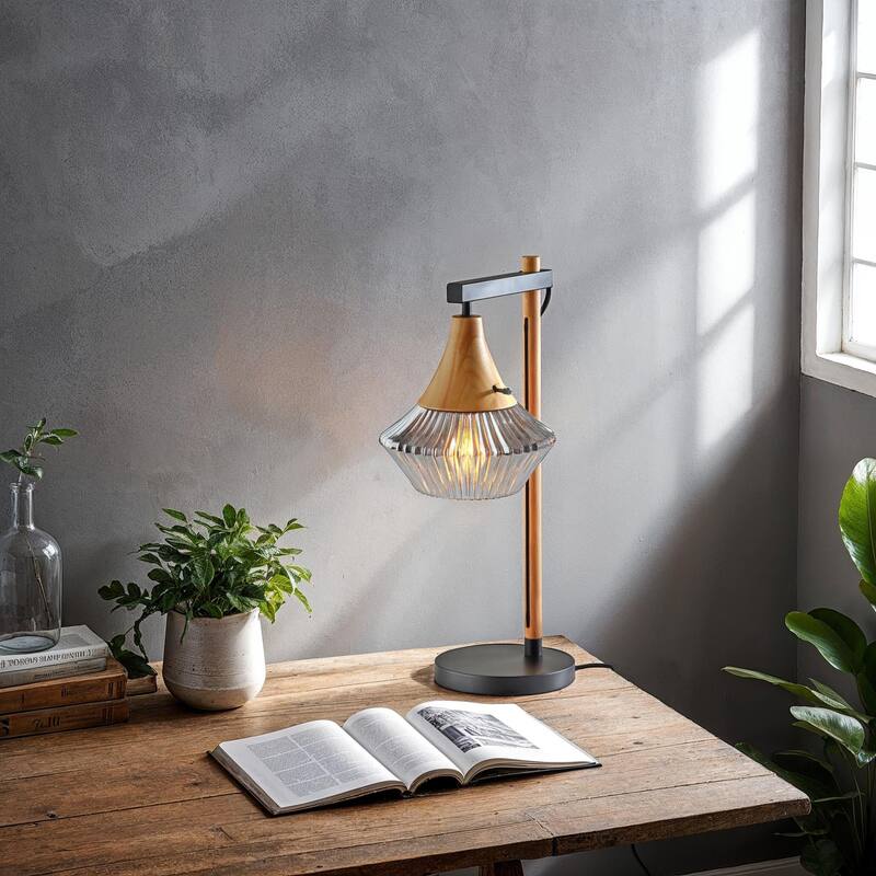 Elsie Table Lamp - Black & Natural Wood
