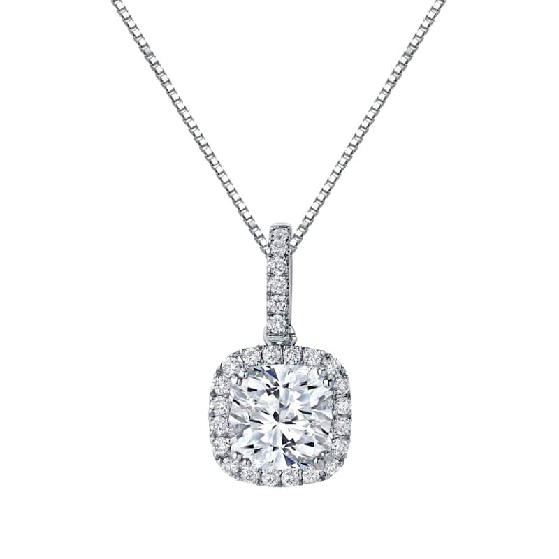 Auriya 14k Gold 2 1/4ct TDW Certified Cushion-Cut Halo Diamond Necklace (H-I, SI1-SI2) - White