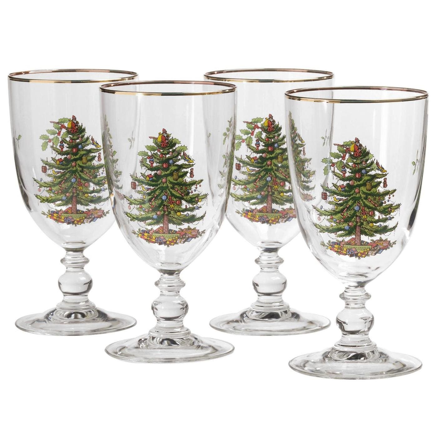SPODE SET OF 4 CHRISTMAS TREE CHAMPAGNE FLUTES CHAMPAGNE GLASS W