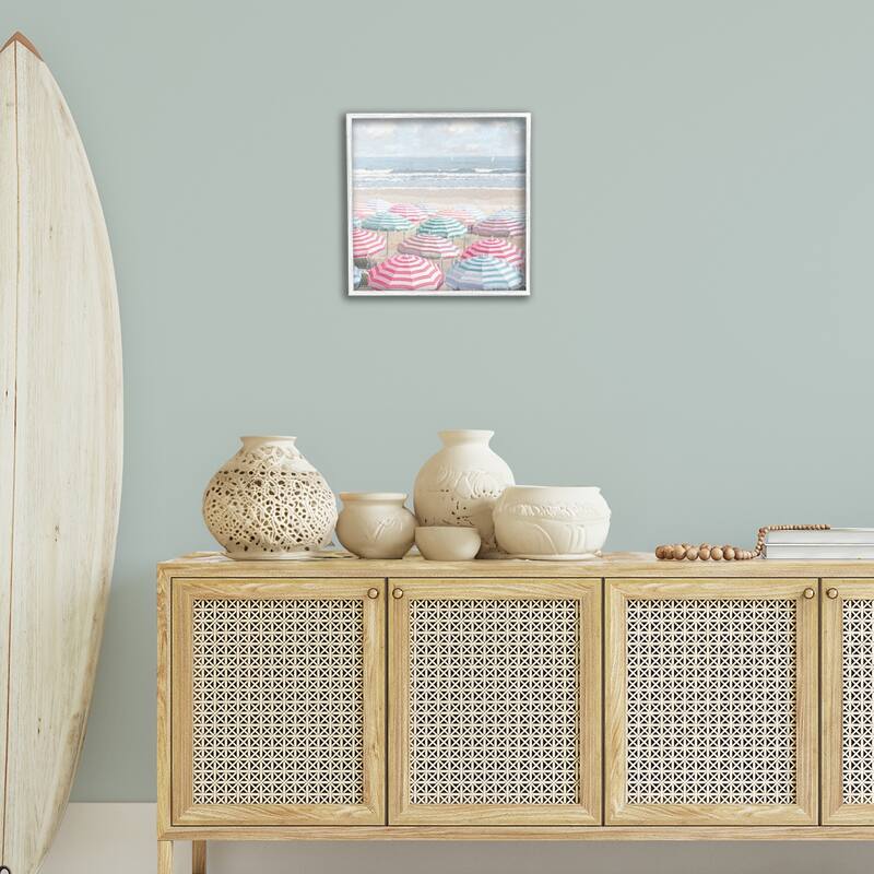 Stupell Bright Beach Umbrellas Scene Framed Giclee Art Design By Amber Sterling