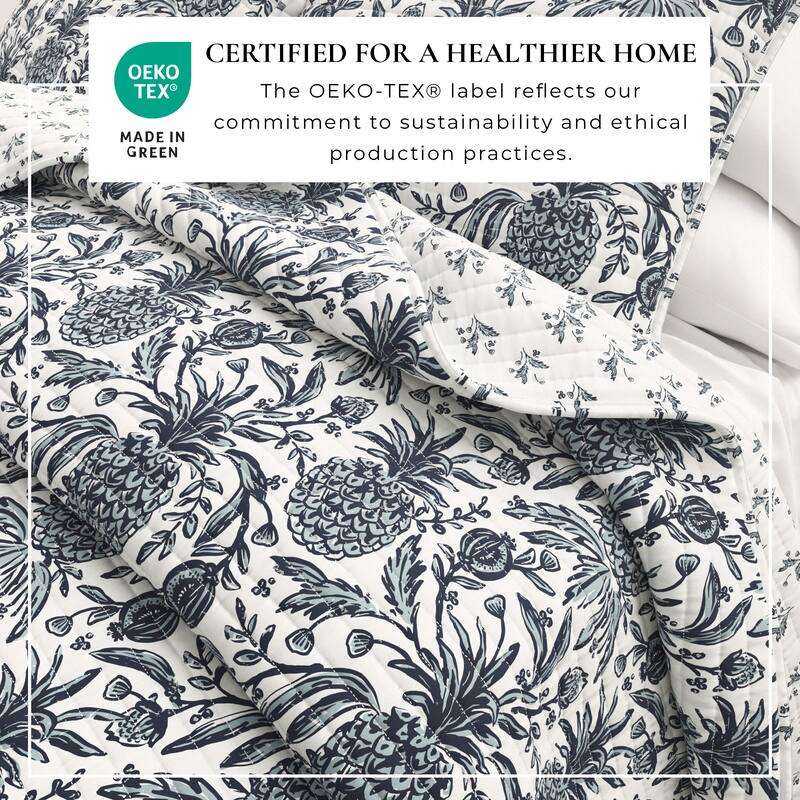 Linery & Co. Cotton Stitched Reversible Coastal 3 Piece Quilt and Sham Set