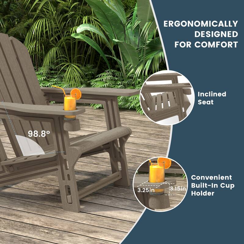 Polytrends Coastline Outdoor Poly 3-Piece Set Adirondack Chair with Ottoman and Side Table