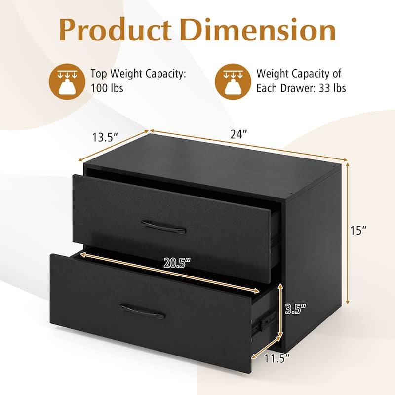 Gymax Stackable 2-Drawer Dresser Multi-Purpose Wooden Storage Cube
