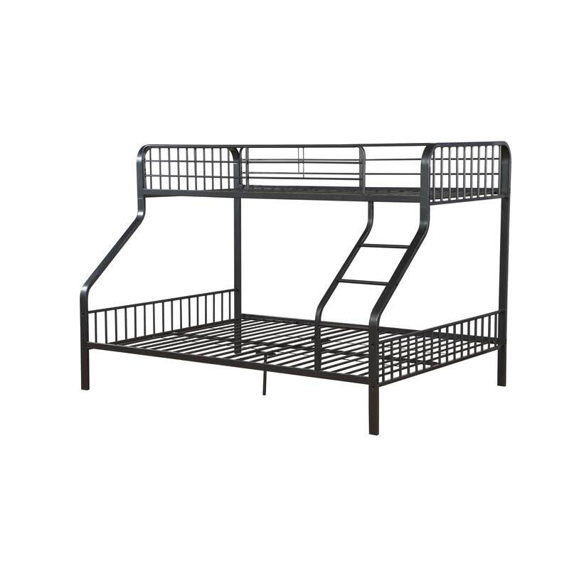 Gunmetal Finish Twin XL/Queen Metal Bunk Bed with Slat System and Built-In Ladder