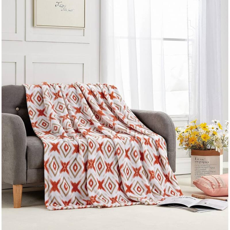 PlushElegance by Decor&More Extra Soft Oversized Throw Blanket (50" x 70") - Idris Geometric - Throw
