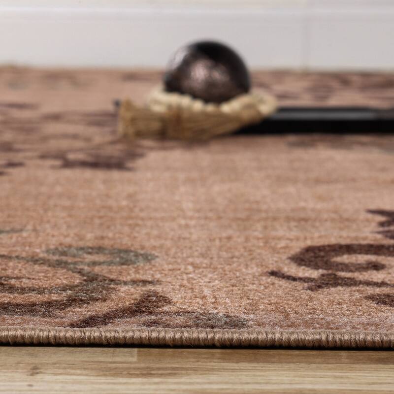 Superior Amber Floral Scroll Non-Slip Washable Indoor Runner or Area Rug