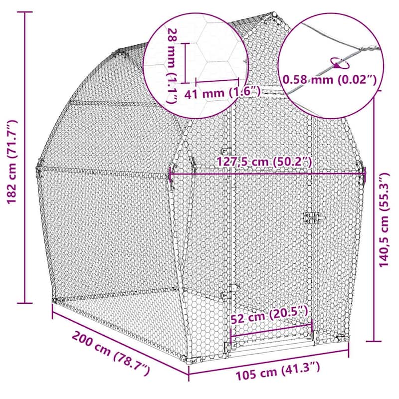 vidaXL Chicken Cage Silver 78.7"/157.5"x41.3"x71.7" Galvanized Steel