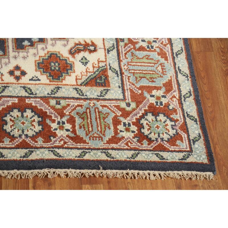 Blue Geometric Viss Indian Area Rug Hand-Knotted Wool Carpet - 6'0" x 8'9"