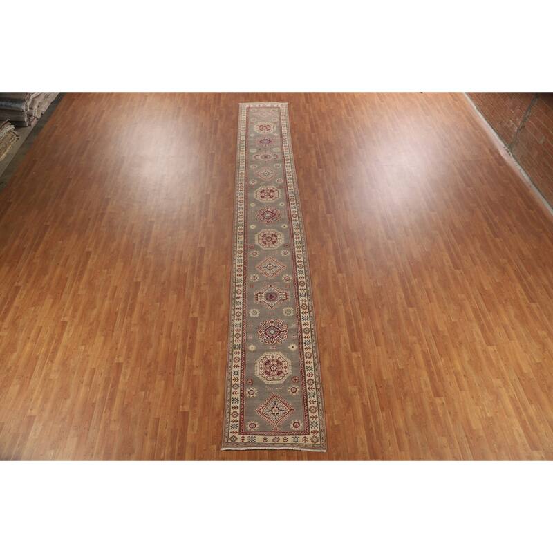 Kazak Runner Rug Handmade Geometric Wool Carpet - 2'9" x 19'3"